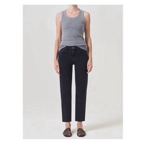 Agolde Kye Mid Rise Straight Leg Crop Jeans in Pepper Black Size 28 NWT